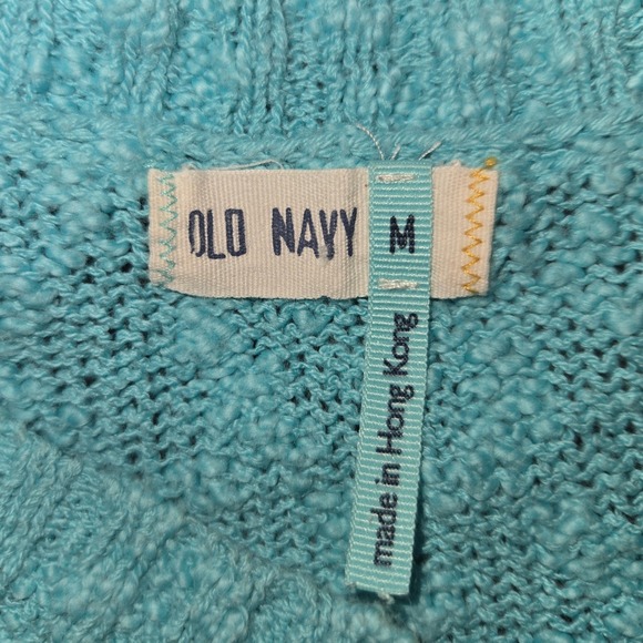 Vintage Y2K Old Navy Aqua Chunky Knit Wide V Neck Sweater Cotton Women M - Picture 4 of 13
